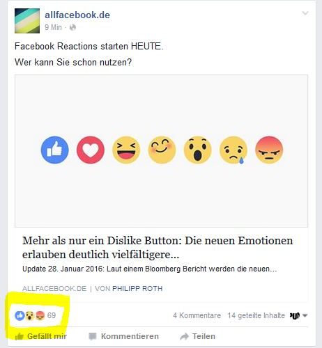 Facebook Reactions gelauncht